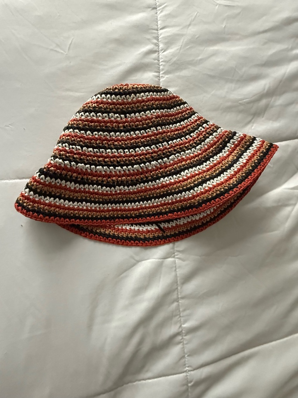 Topshop Striped Crochet Sun Hat in Rust, Cream, Black & Olive